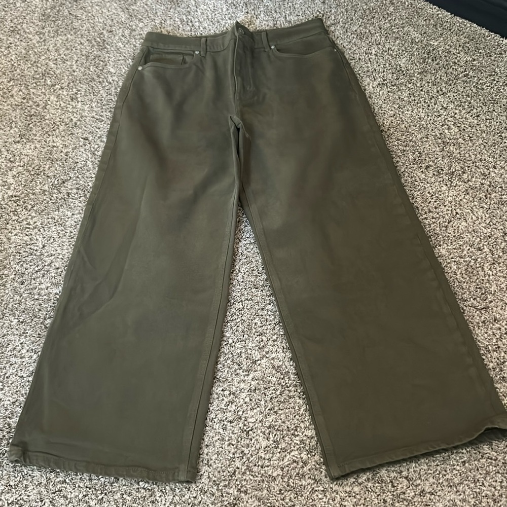 Green wide leg jeans